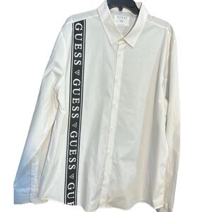 GUESS Men's Button Down Shirt 2XL White with Black Logo